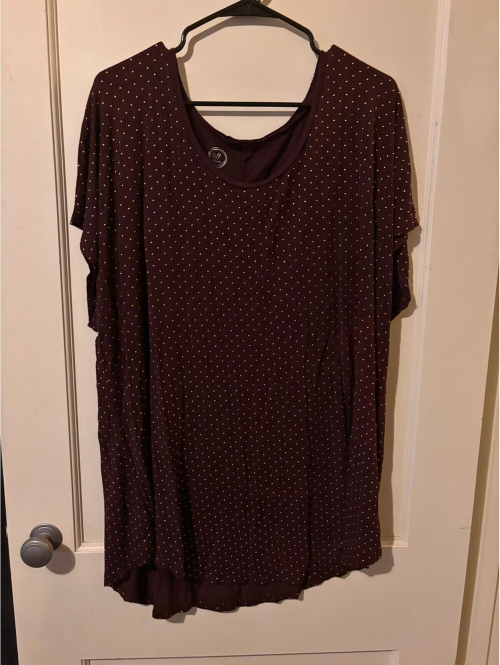 Burgundy rhinestone short sleeve top 3X